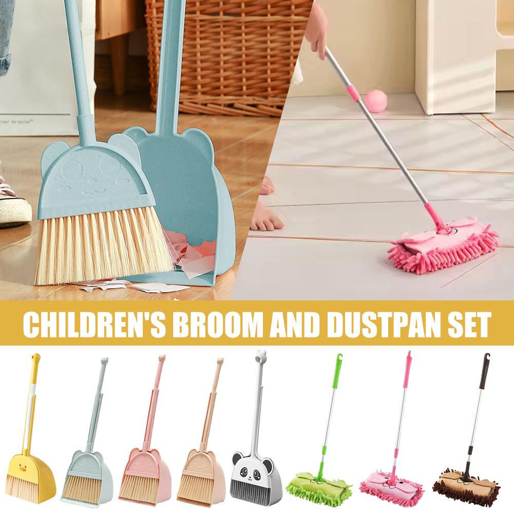 Kids Outdoor Broom - ミニ子供用ほうきとちりとりセット漫画風フレキシブル毛先キッズごっこ遊び幼児用屋内外床掃除ツールキット