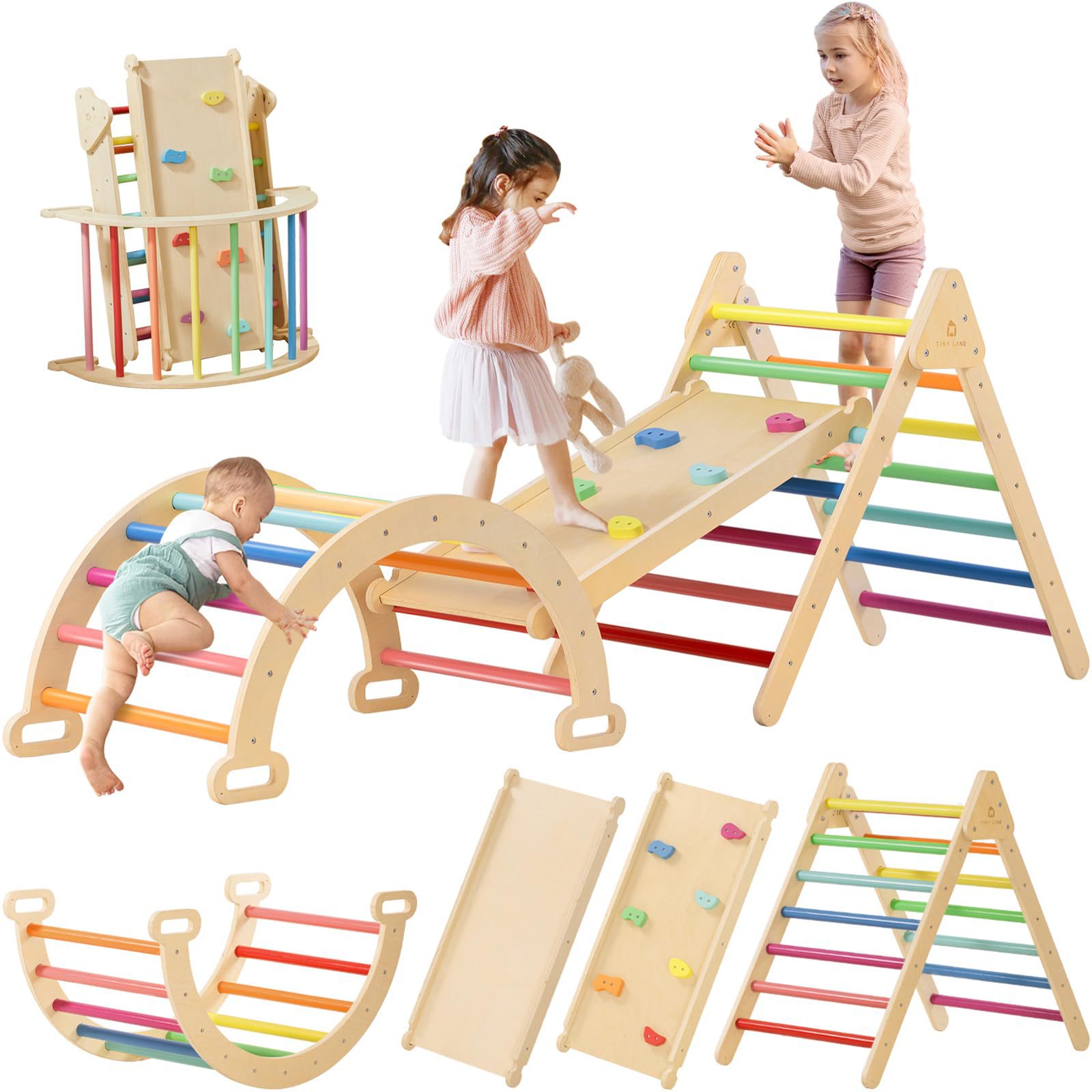 Kids Outdoor Climbing Frame - 木製多機能クライミングフレーム 子供用感覚スポーツトレーニング早期教育用 2in1コンビネーションスライドクライミングフレーム