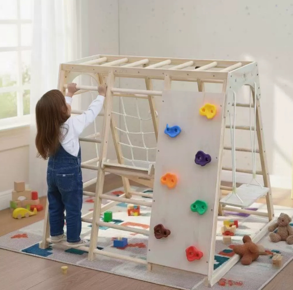 木製クライミングフレーム、ブランコと滑り台の組み合わせセット - Kids Outdoor Climbing Frame のレビューと価格