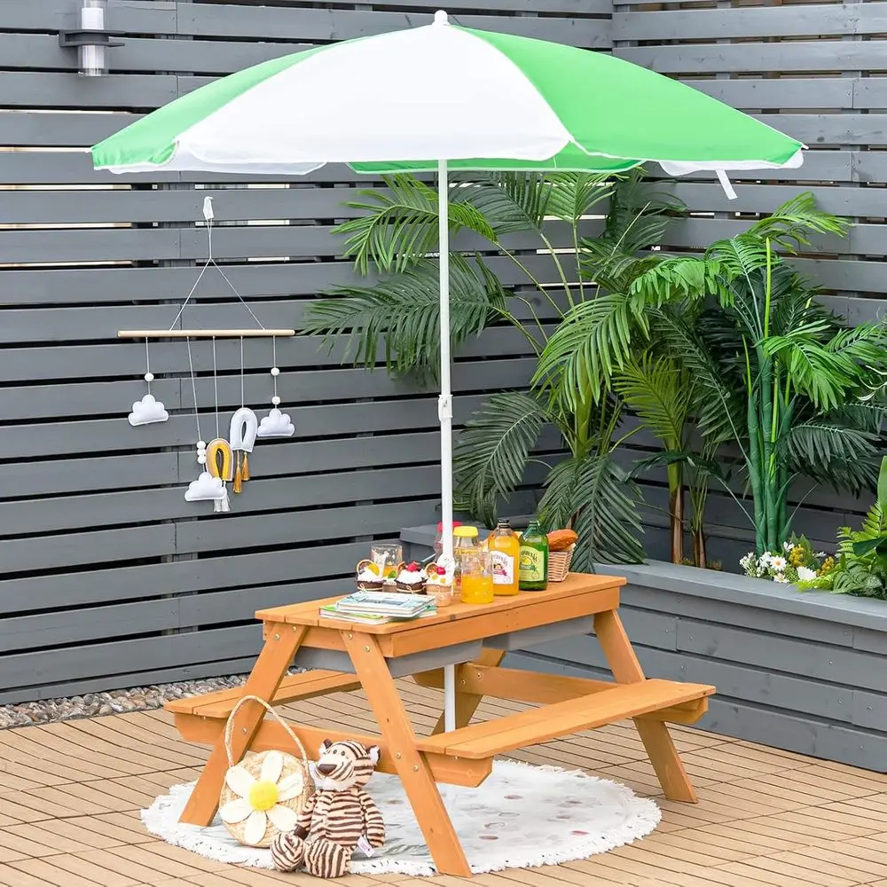 4-in-1木製砂場＆水遊びピクニックテーブル、取り外し可能 - Kids Outdoor Furniture Set のレビューと価格