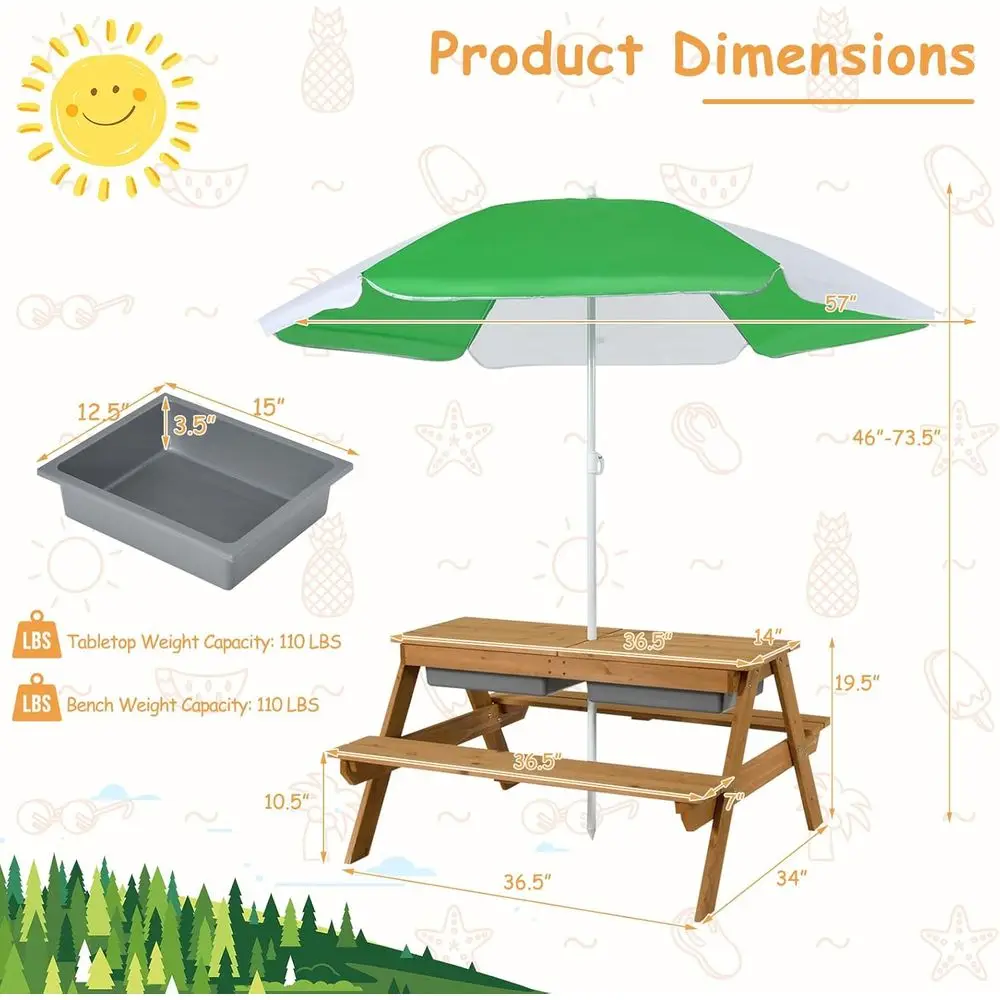 4-in-1木製砂場＆水遊びピクニックテーブル、取り外し可能 - Kids Outdoor Furniture Set のレビューと価格