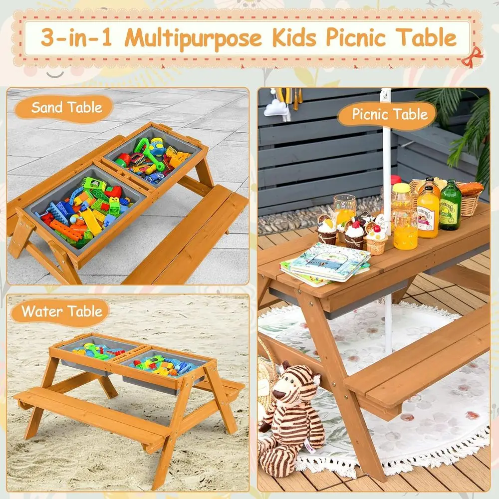 4-in-1木製砂場＆水遊びピクニックテーブル、取り外し可能 - Kids Outdoor Furniture Set のレビューと価格
