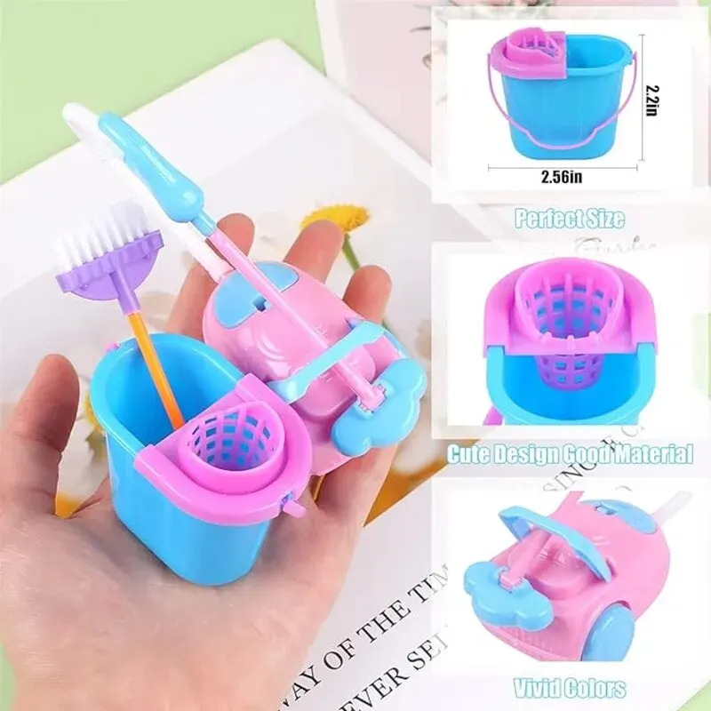 9 個ミニチュアドールハウスクリーニング用品ミニバケツモップ - Kids Outdoor Broom のレビューと価格